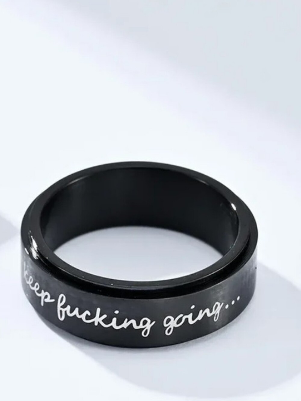 Simple Engraved 'Keep F***ing‎ Going' Spinner Ring
